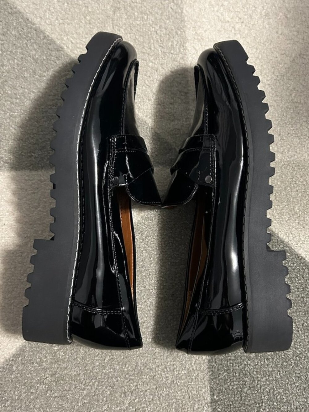 Franco Sarto Cassandra Black Patent Leather Penny Loafers Lug Sole Women's 7.5M - Picture 9 of 12